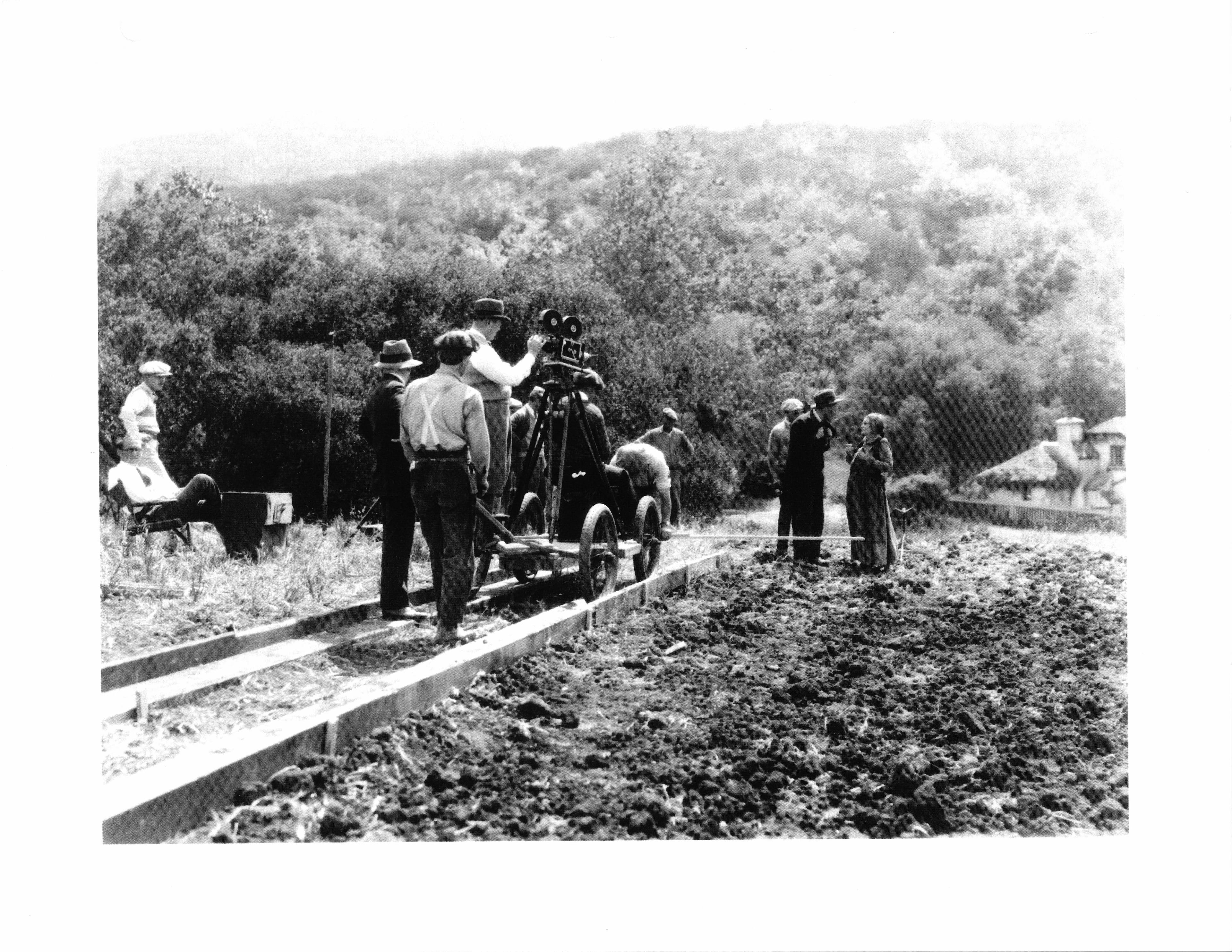 A camera trolley set up for filming on location at Fryman Ranch.